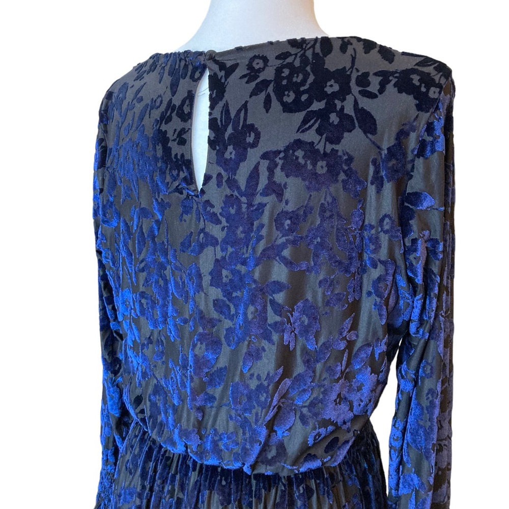 NWT gibson X Glam Women's black with blue velvet floral print dress, Sz M - Picture 14 of 17